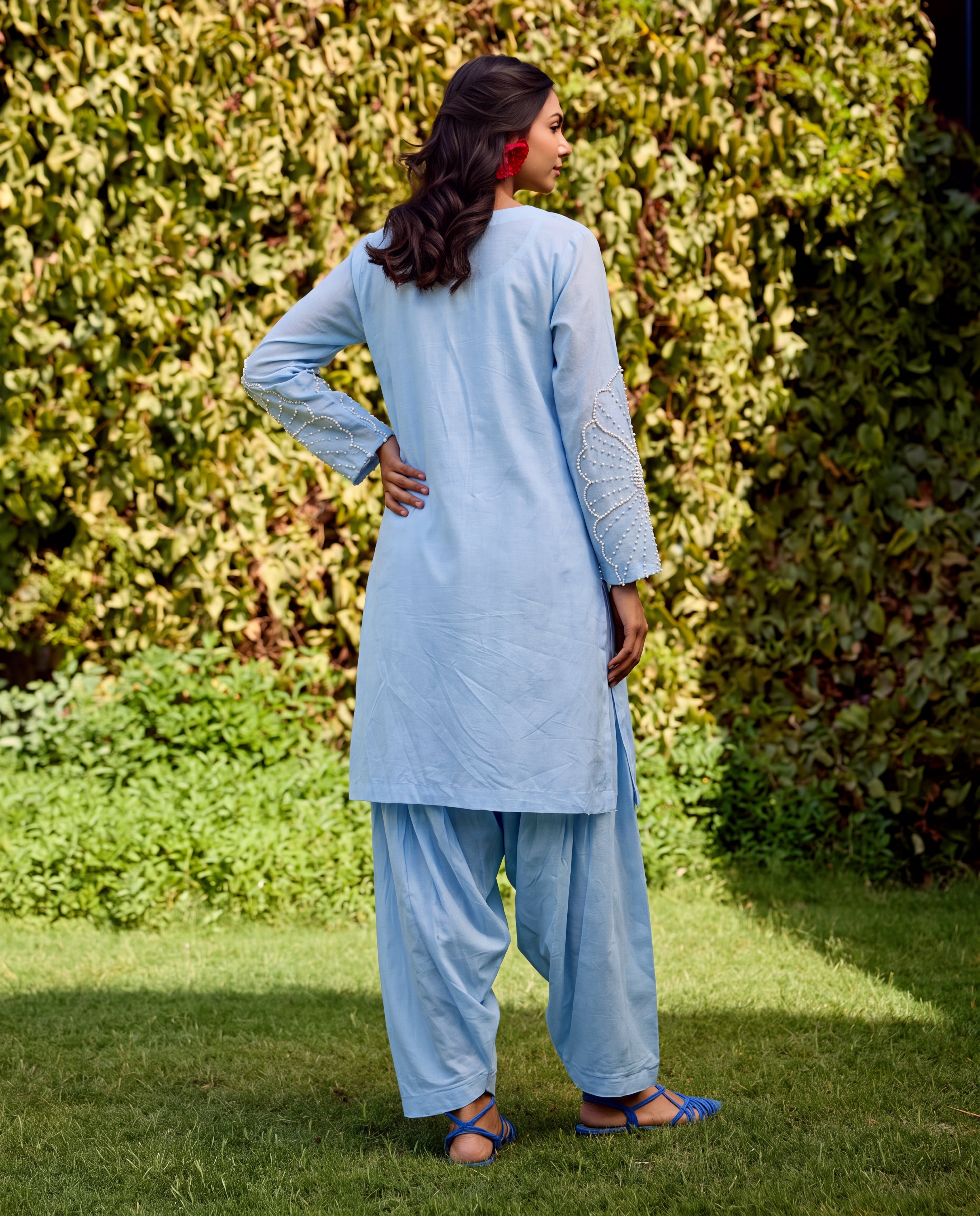 Sedefli Sky Blue Premium Fabric Pakistani Summer Dresses - Sahiba-clothing - 2