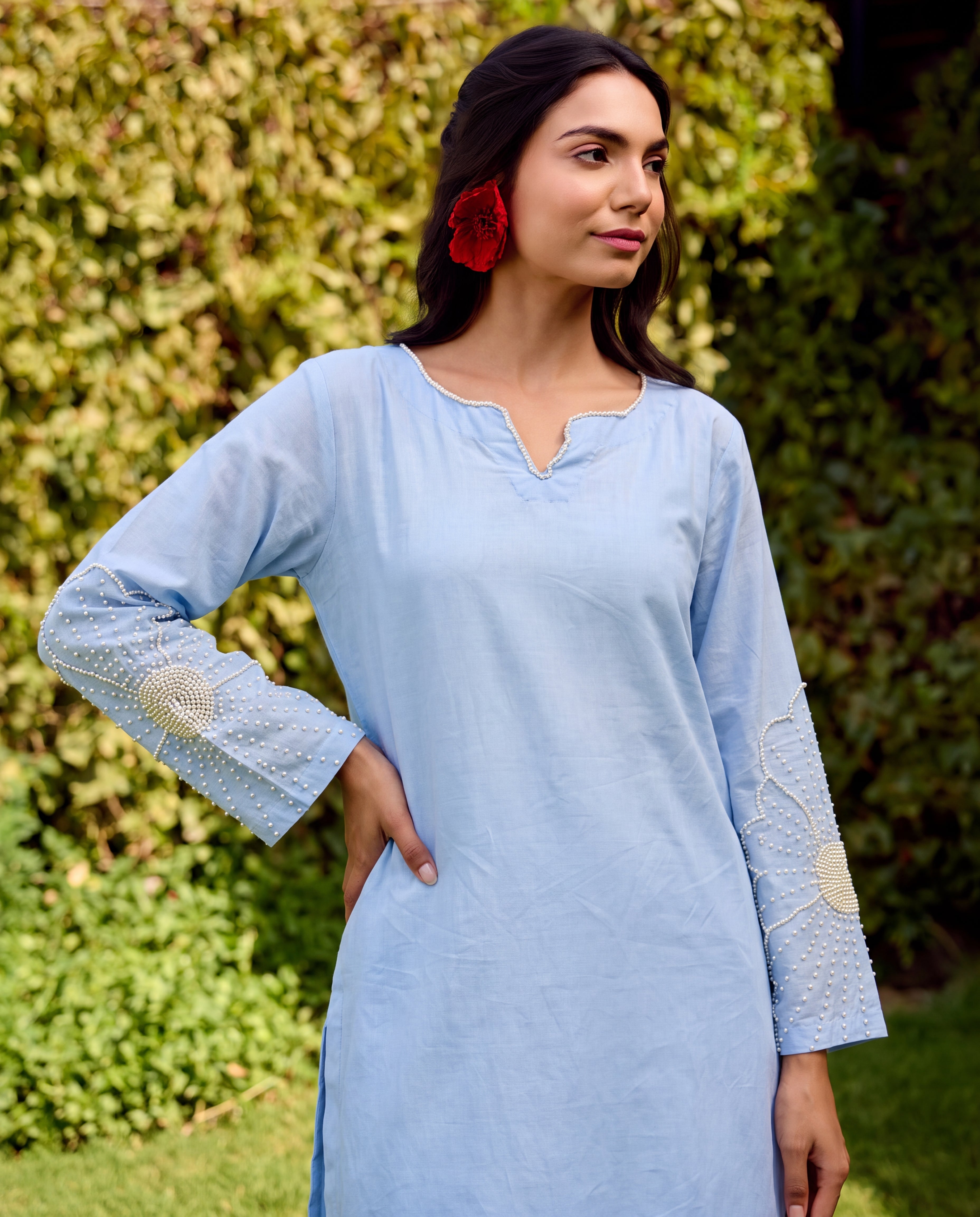 Sedefli Sky Blue Premium Fabric Pakistani Summer Dresses - Sahiba-clothing - 3