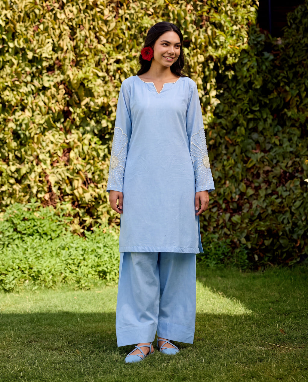 Sedefli Sky Blue Premium Fabric Pakistani Summer Dresses - Sahiba-clothing - 1