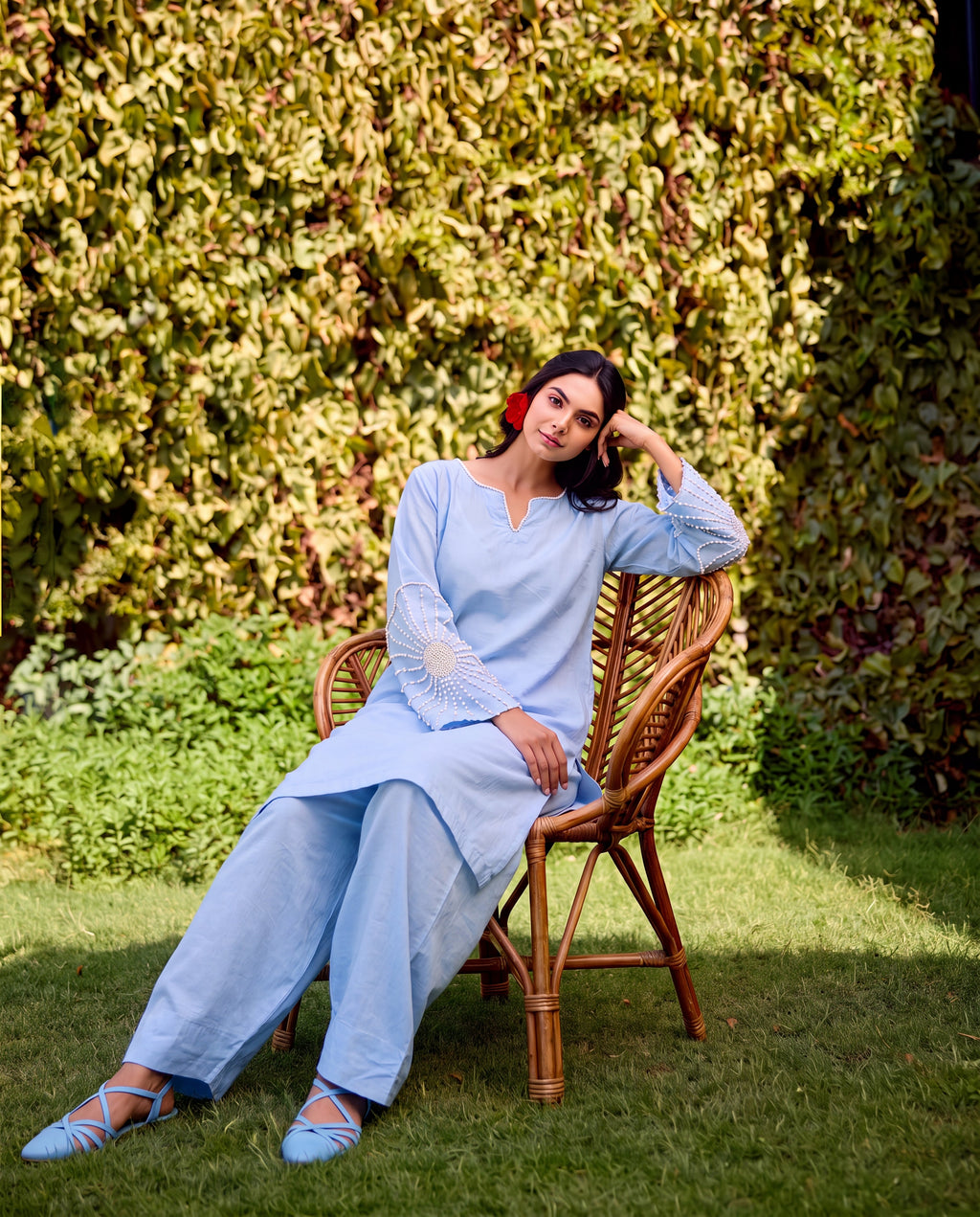 Sedefli Sky Blue Premium Fabric Pakistani Summer Dresses - Sahiba-clothing - 4