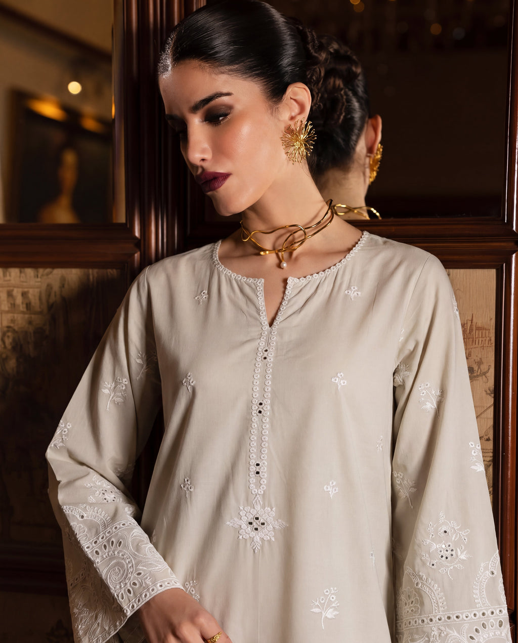 Vanzila Ivory Premium Fabric Pakistani Summer Dresses - Sahiba-clothing - 2