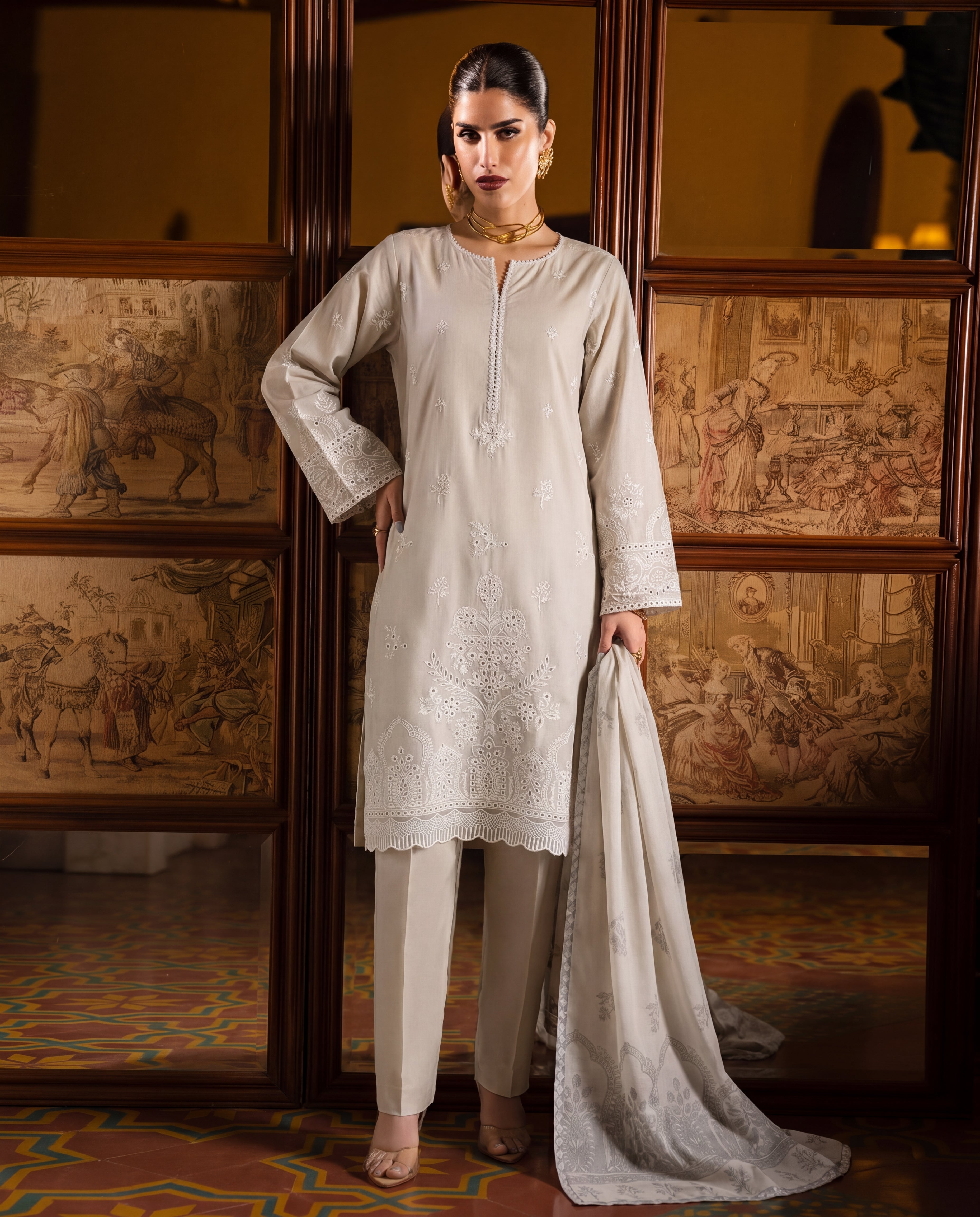 Vanzila Ivory Premium Fabric Pakistani Summer Dresses - Sahiba-clothing - 1
