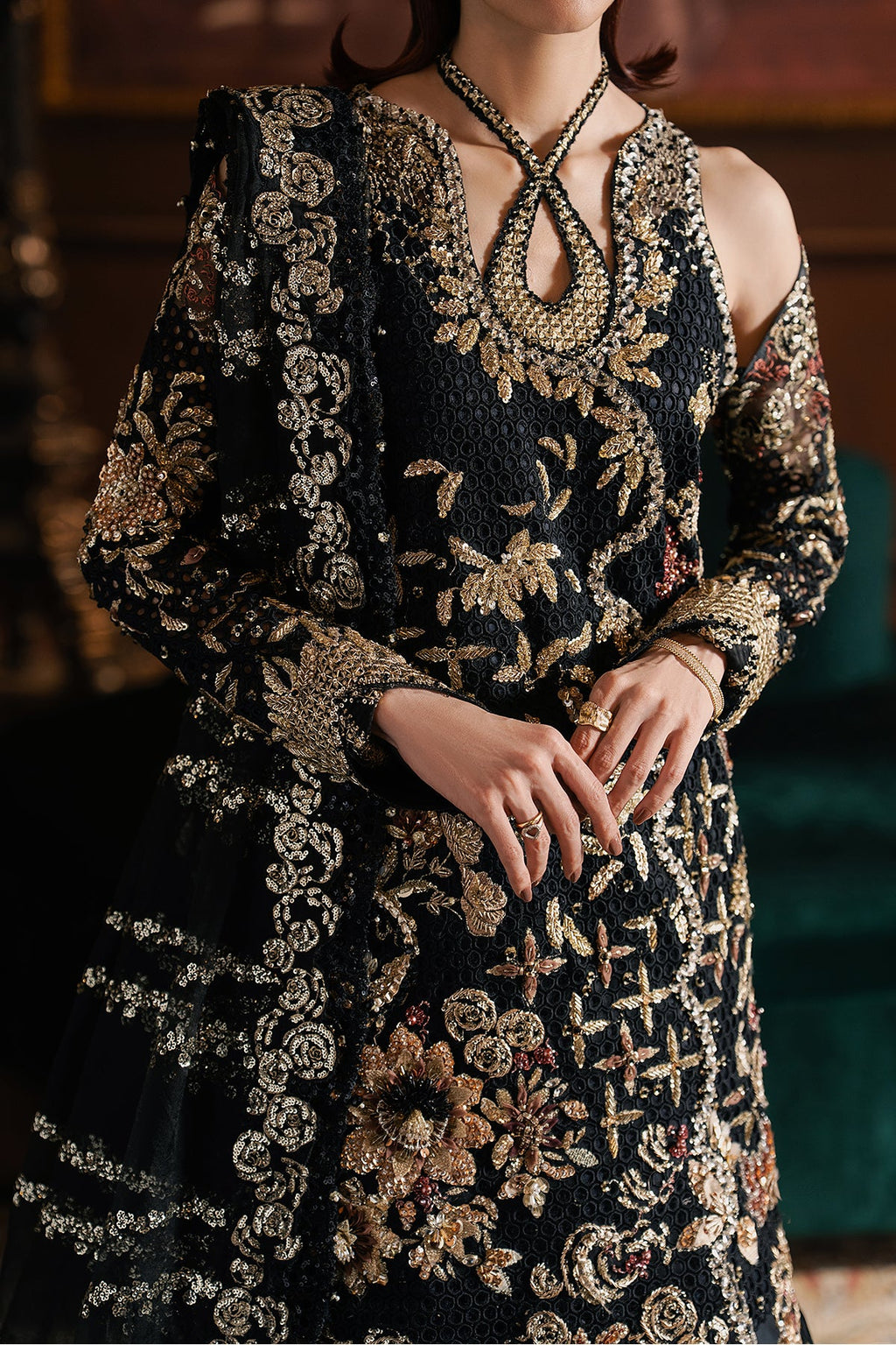 Sarave Raw Silk Pakistani Bridal and Formal Dresses - Afrozeh - 4