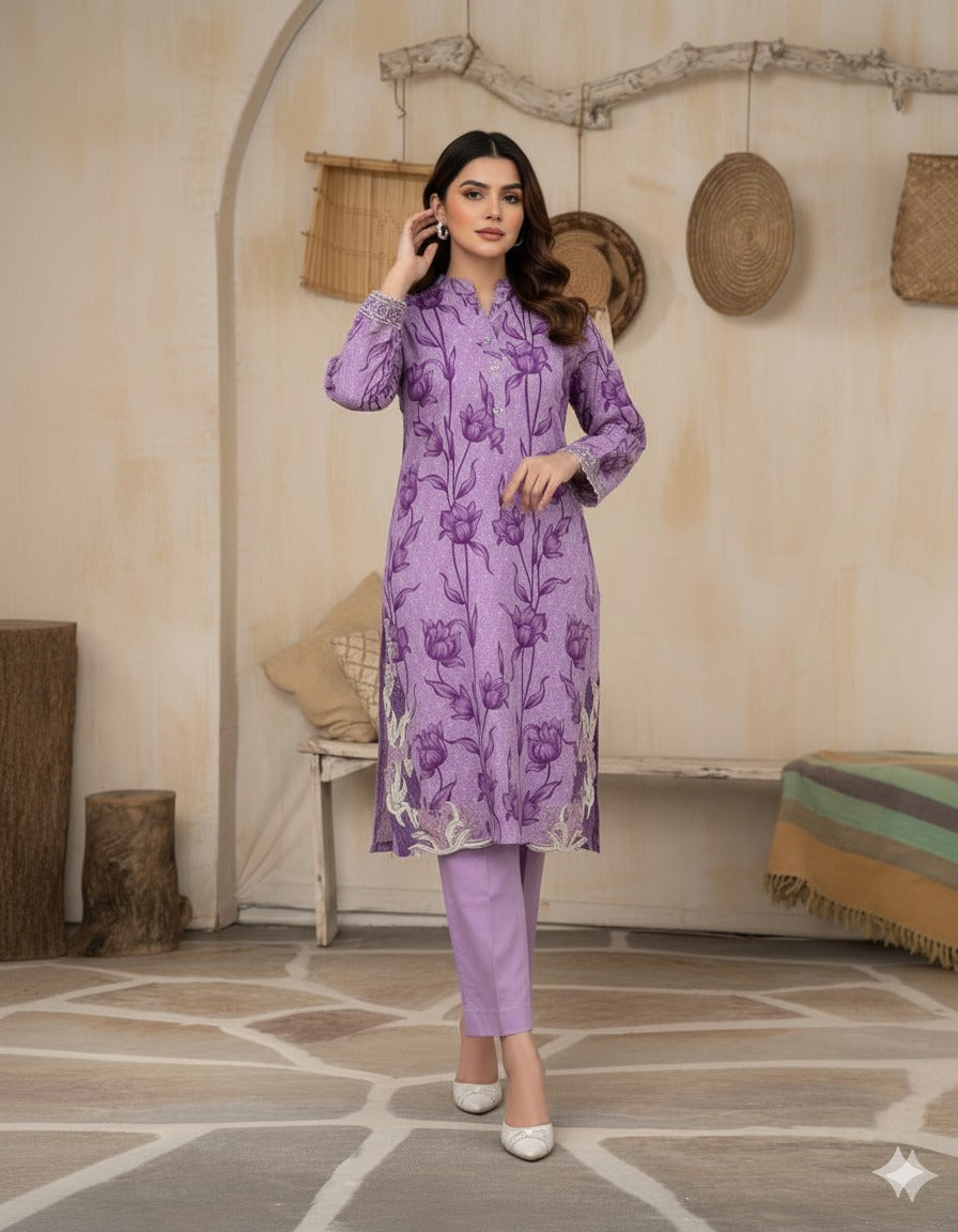 Faiza Lilac Premium Fabric Pakistani Winter Dresses - Sahiba-clothing - 3