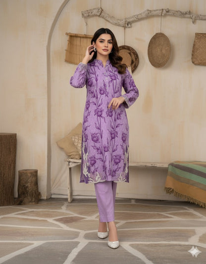 Faiza Lilac Premium Fabric Pakistani Winter Dresses - Sahiba-clothing - 3