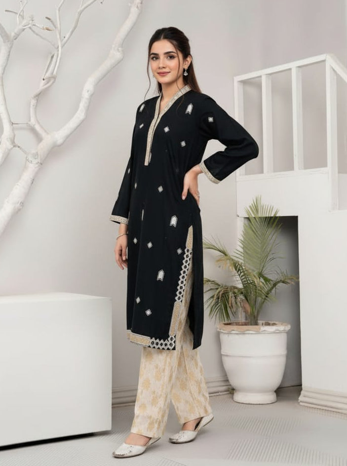 Aneza Black Premium Fabric Pakistani Winter Dresses - Sahiba-clothing - 4