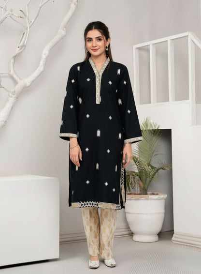 Aneza Black Premium Fabric Pakistani Winter Dresses - Sahiba-clothing - 1