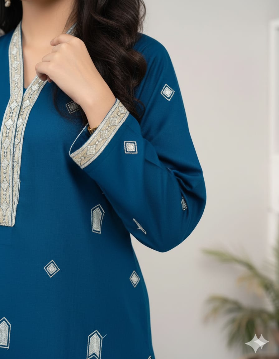 Aneza Blue Premium Fabric Pakistani Winter Dresses - Sahiba-clothing - 5