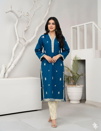 Aneza Blue Premium Fabric Pakistani Winter Dresses - Sahiba-clothing - 3