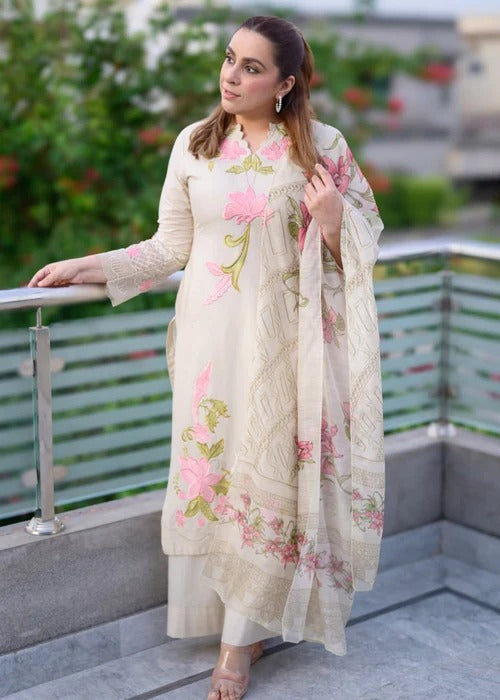Belleza - Ivory Premium Fabric Pakistani Summer Dresses - Sahiba-clothing - 8