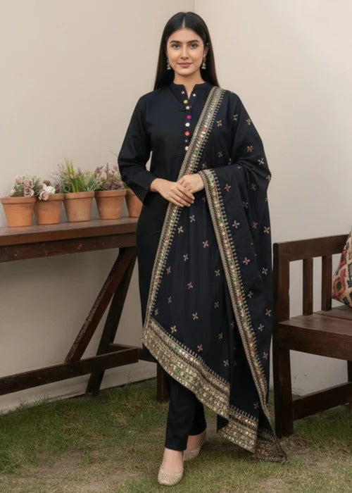 Azeerah Black Premium Fabric Pakistani Winter Dresses - Sahiba-clothing - 3
