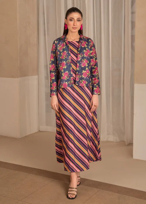 Mandarin Navy Premium Fabric Pakistani Summer Dresses - Sahiba-clothing - 1