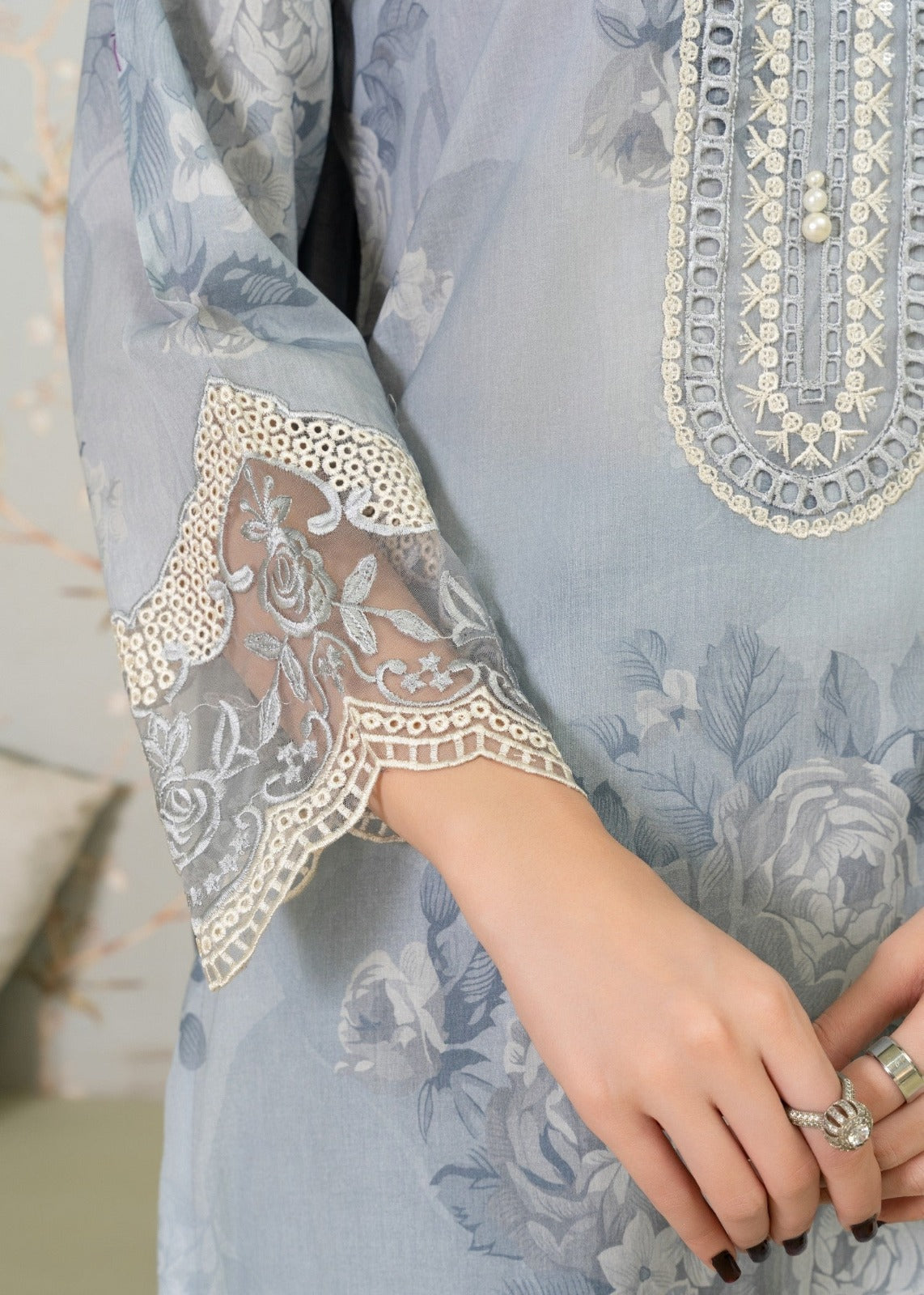 Luminous - Gray Premium Fabric Pakistani Summer Dresses - Sahiba-clothing - 4