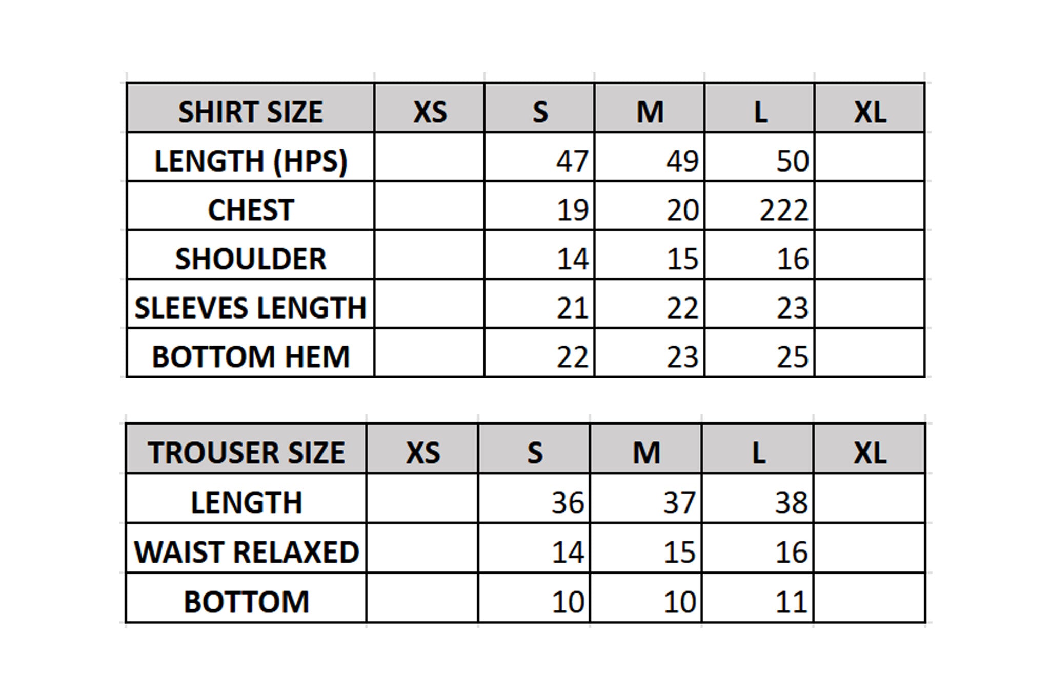 Size Chart